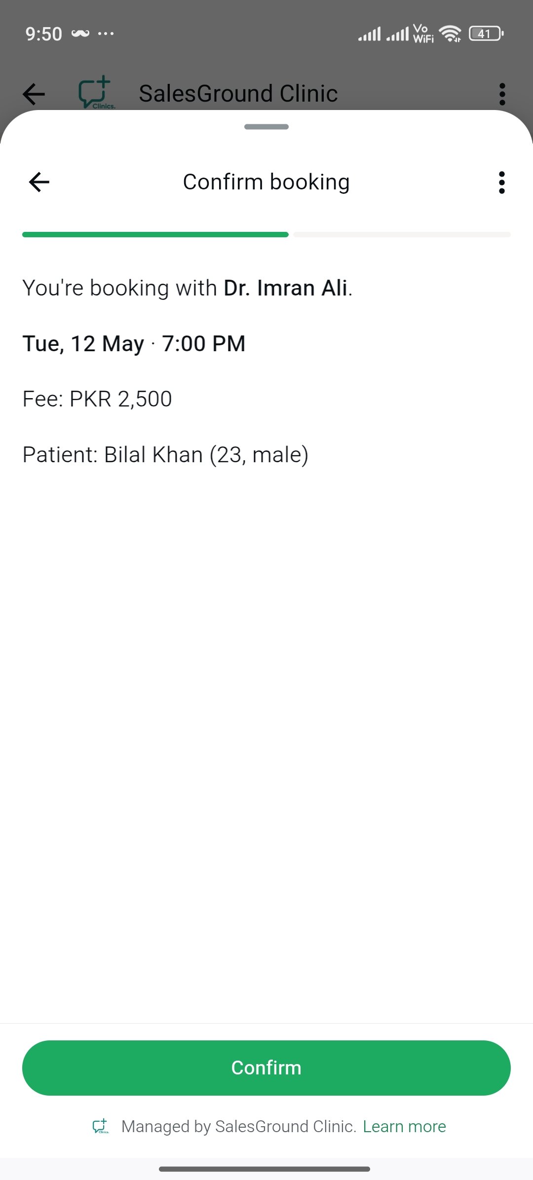 Confirm booking